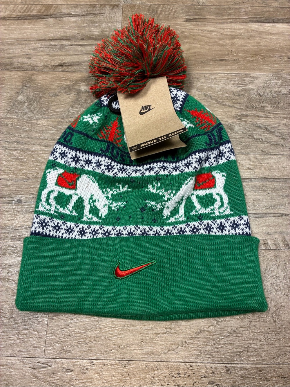 NIKE Peak Winter Wonderland Beanie Pom Pom Dear Holiday Knit Hat - Picture 2 of 12